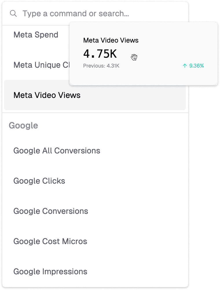 Available report metrics UI image