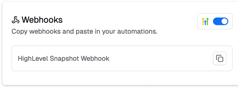 HighLevel Snapshots webhook UI image